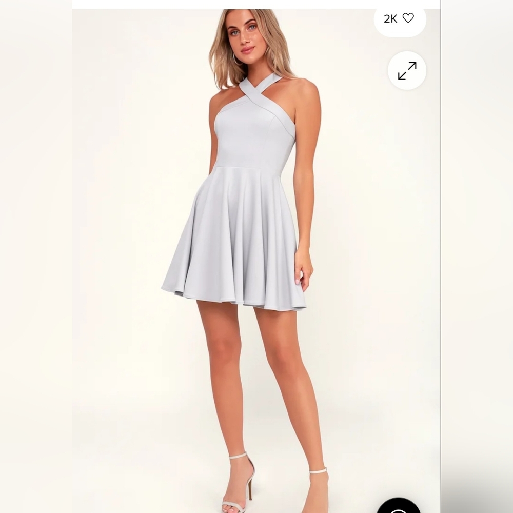 The Way You Look Tonight Light Grey Halter Skater Dress